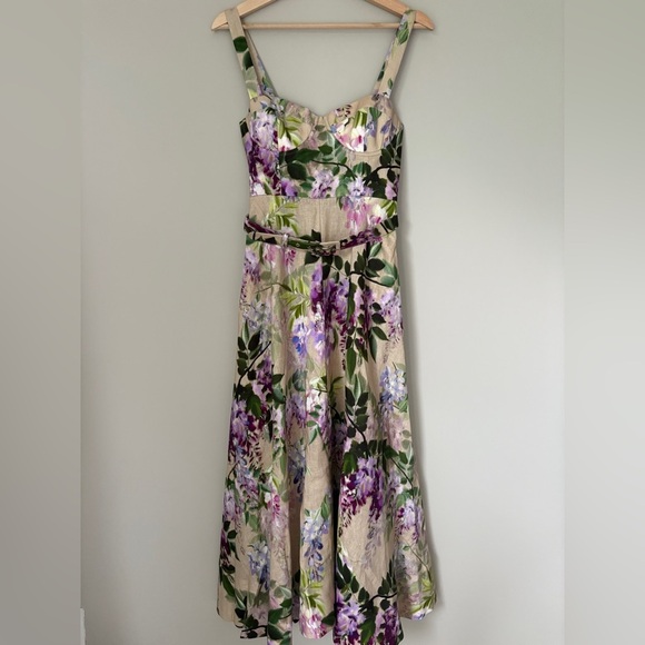 NEW Cara Cara Calypso Belted Midi Dress Wisteria Ginger Root Floral | US 4 UK 8 - Picture 9 of 15